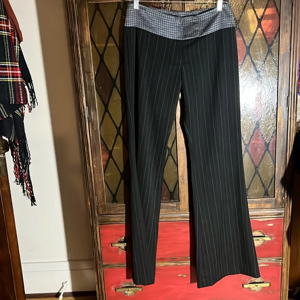RARE Vintage Y2K Express DesignStudio black w/ blue pinstripe &embroidered waist - Picture 1 of 9